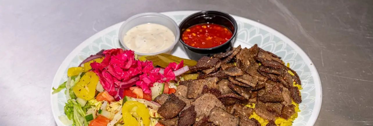 Shawarma plate with pickled turnip